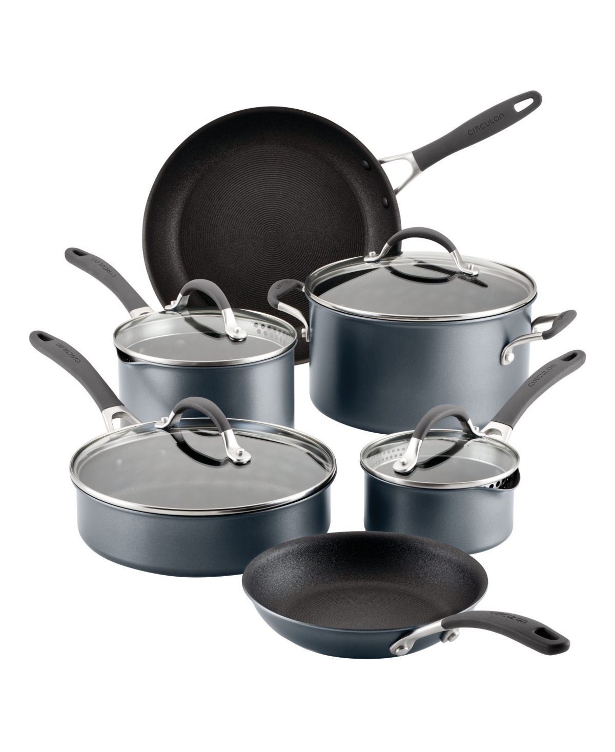 Circulon A1 Series With Scratchdefense Technology Aluminum 10 Piece Nonstick Induction Pots And Pans Cookware In Graphite