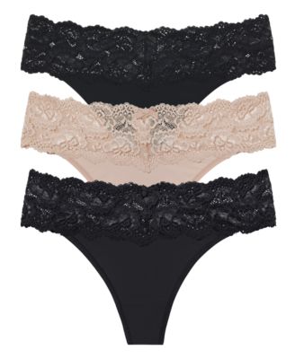 Women's Goddess Lace Trim Thong 3-Pack