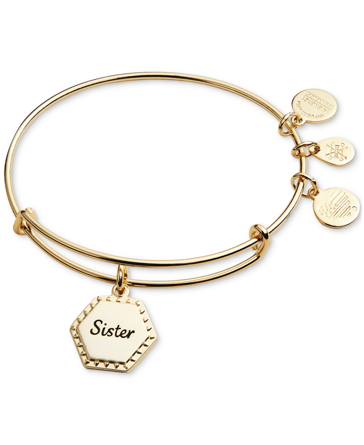 Alex And Ani Gold-tone Sister Charm Bangle Bracelet In Shiny Gold