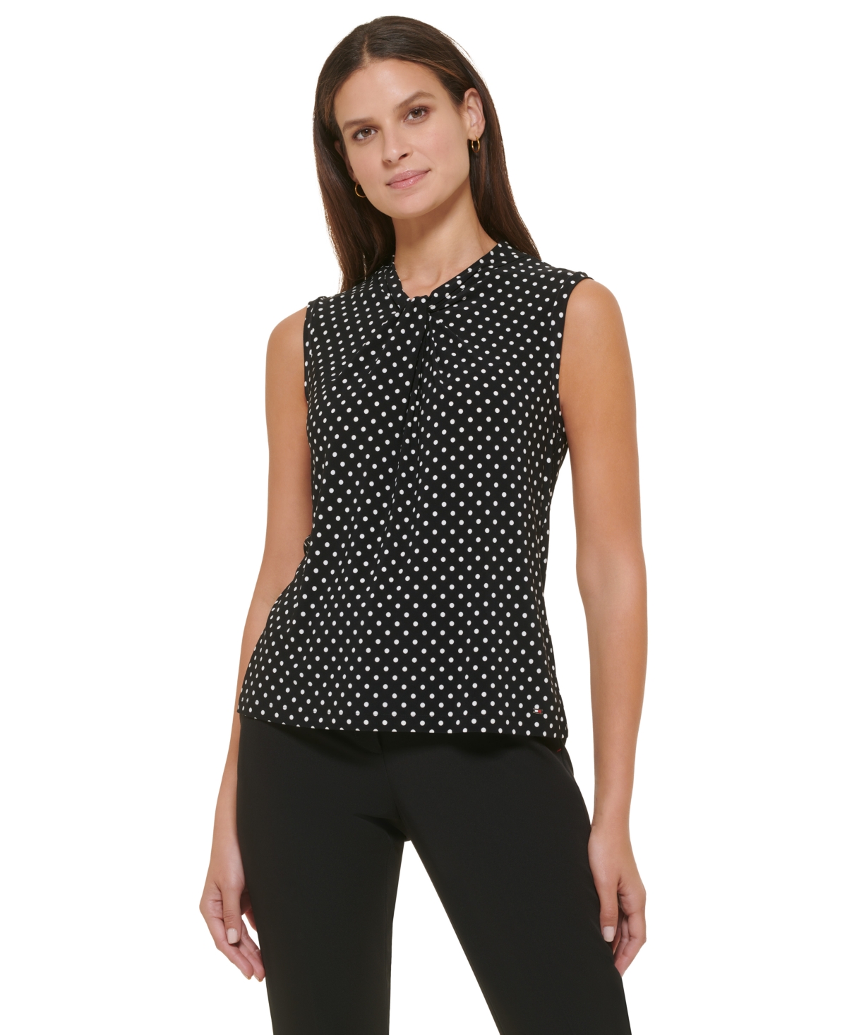 Tommy Hilfiger Women's Knot-neck Top In Black Ivory