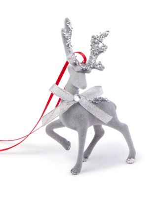 Holiday Lane - Silver Bells Sliver Glitter Deer with Bow Ornament