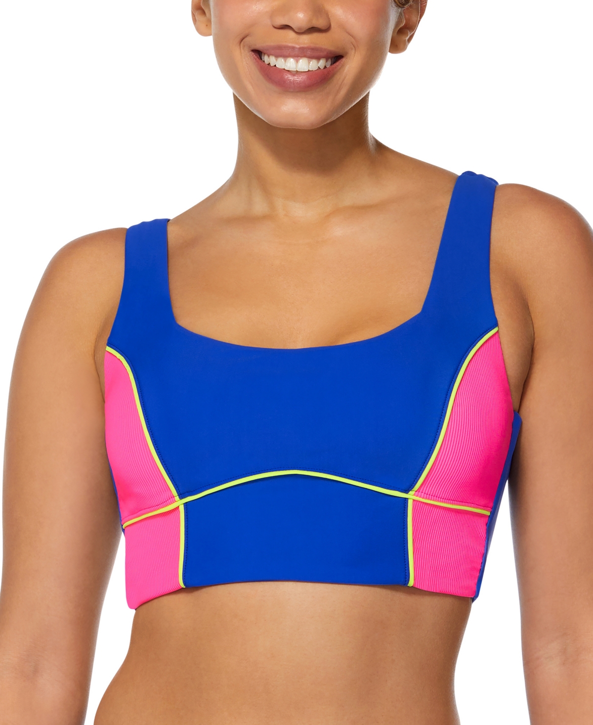 Shop Reebok Women's Colorblock Longline Bikini Top In Blue,pink