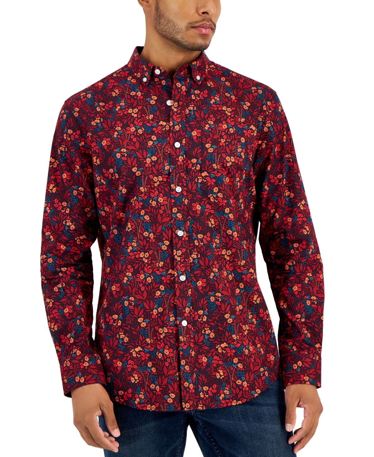 Club Room Men's Sasha Floral-print Shirt, Created For Macy's In Navy Blue