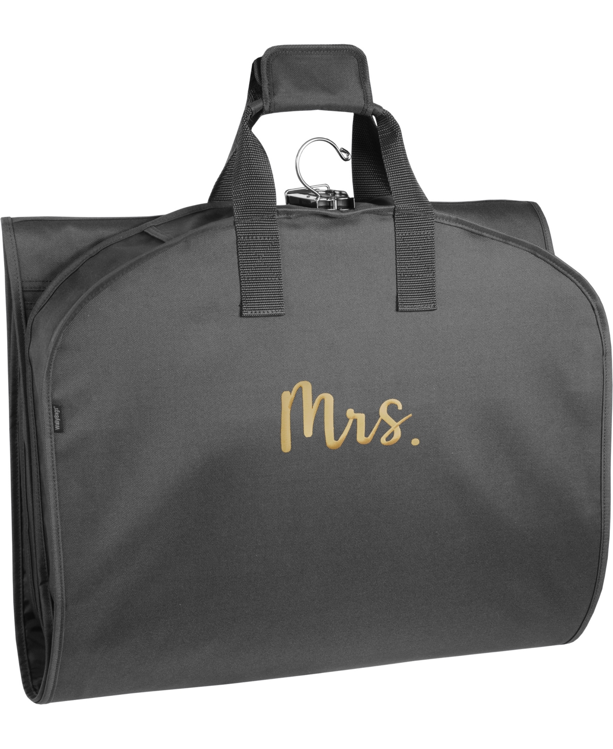 Wallybags 60" Premium Tri-fold Travel Garment Bag With Pocket And Mrs. Embroidery In Black - M Gold
