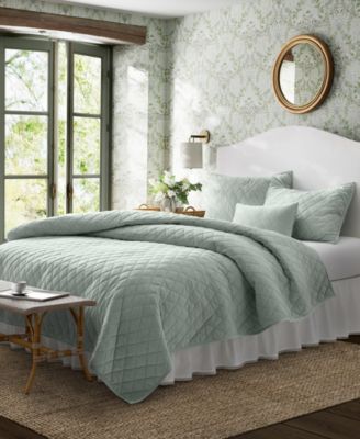 Laura Ashley Solid Velvet Diamond Stitch Quilt Sets