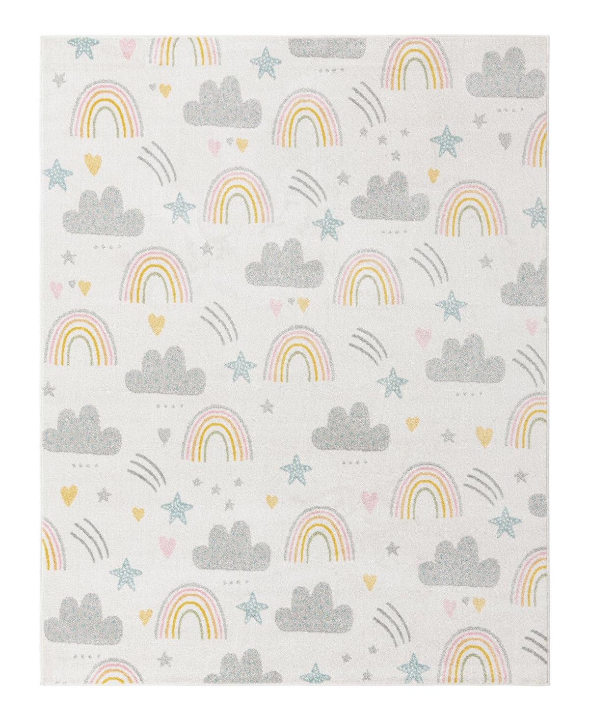 Bayshore Home Campy Kids Rainbow, Stars, And Clouds 7'10" X 10' Area Rug In Ivory