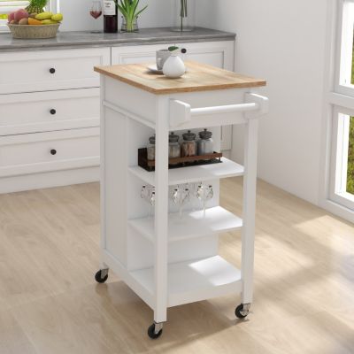 Kitchen Island Cart with Table Top and Rail