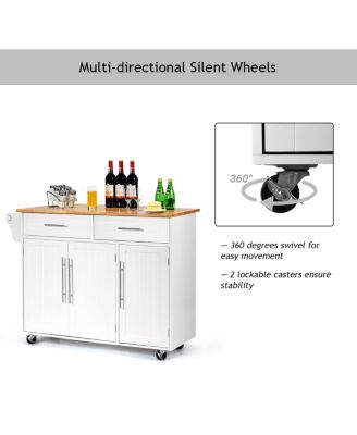 Wood Top Rolling Kitchen Island Trolley Cart Storage Cabinet