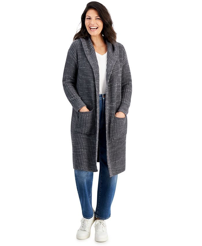 Style & Co Petite Open-Front Long-Sleeve Hooded Cardigan, Created for ...