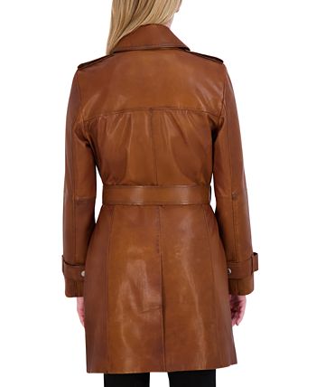 Tahari Women's Petite Natalie Belted Leather Trench Coat - Macy's