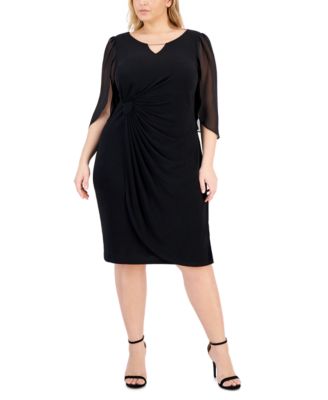 Connected - Plus Size Sheer-Sleeve Chain-Detail Sheath Dress