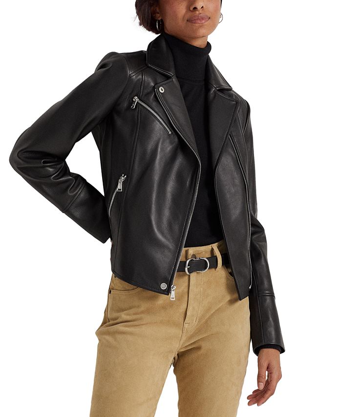 Lauren Ralph Lauren Women's Leather Moto Jacket, Created for Macy's - Macy's