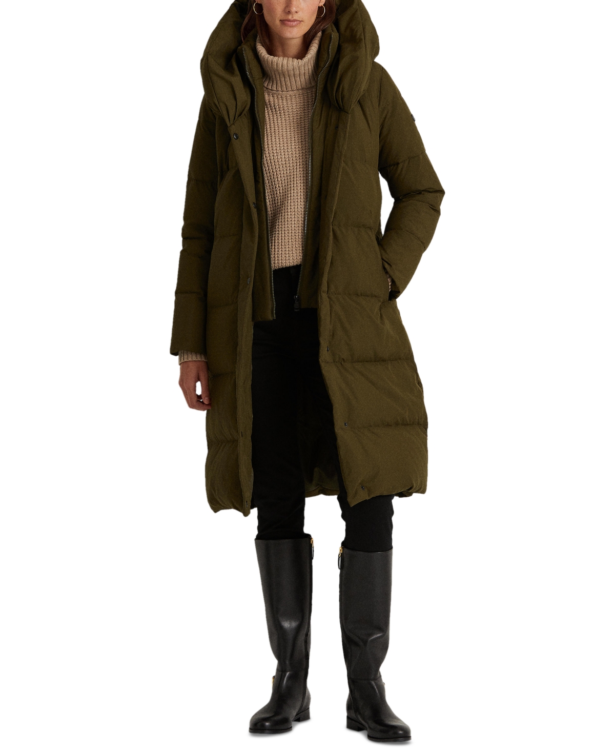 Ralph Lauren Women's Oversized-collar Hooded Down Coat In Loden