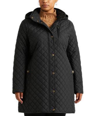 Plus Size Hooded Quilted Faux-Suede-Trim Coat