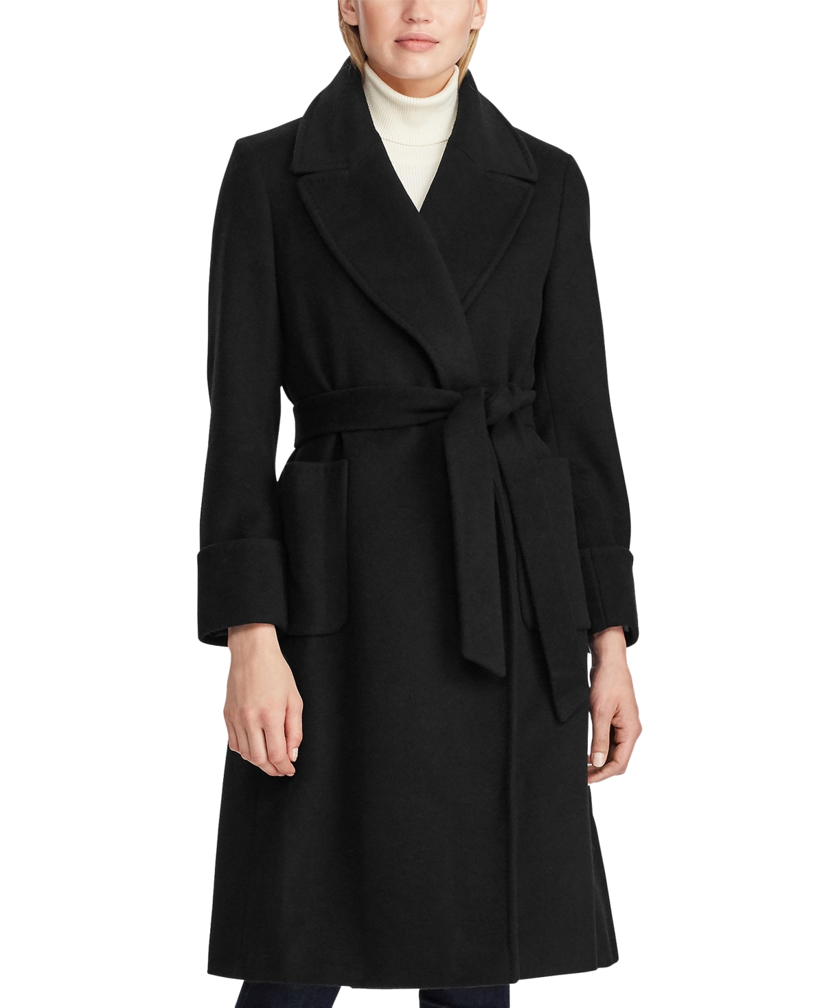 Shop Lauren Ralph Lauren Women's Wool Blend Belted Wrap Coat In Black