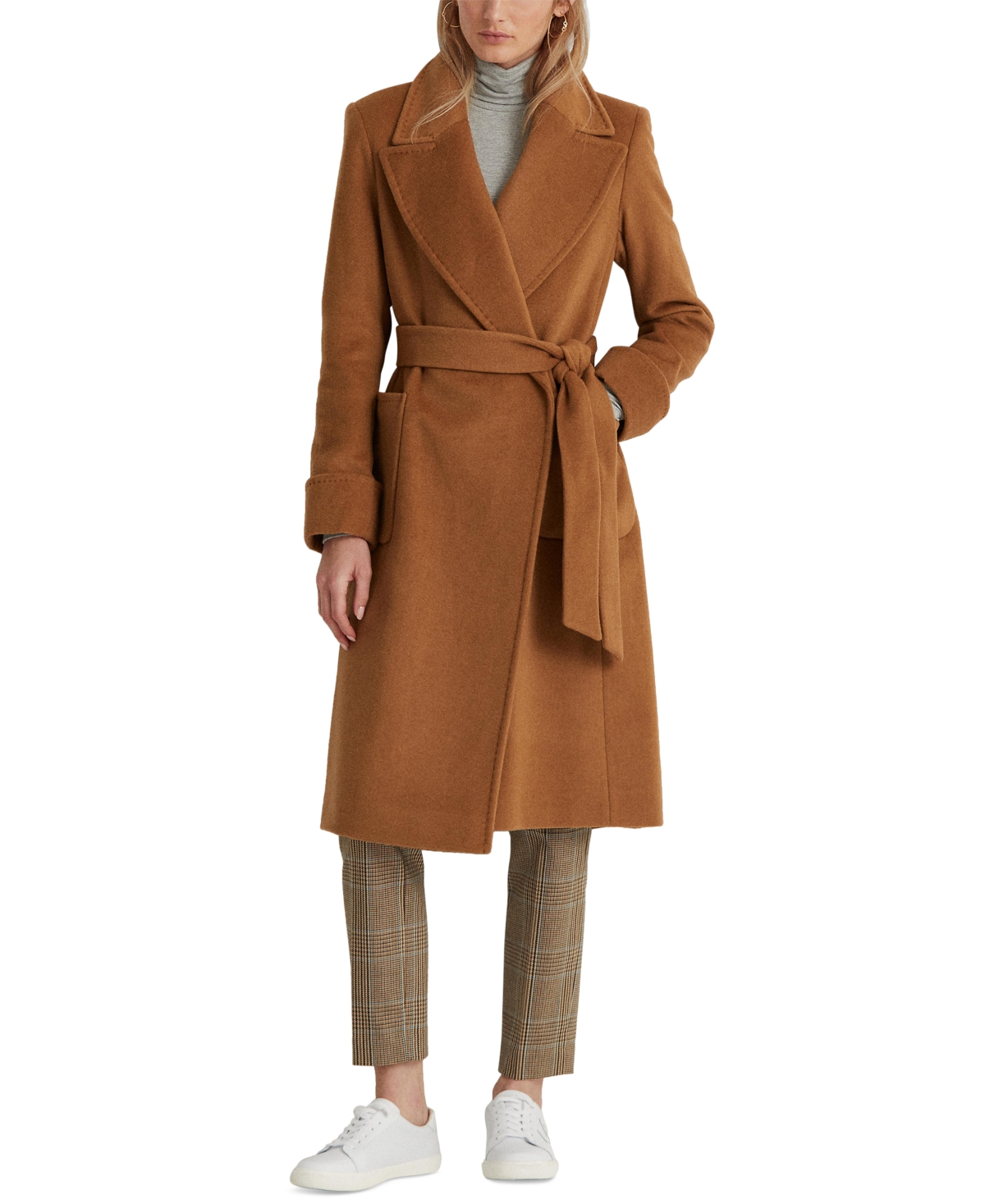 Shop Lauren Ralph Lauren Women's Wool Blend Belted Wrap Coat In New Vicuna