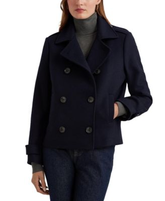 Lauren Ralph Lauren Navy Blue Double Breasted Wool Blend Pea Coat cheapest Large