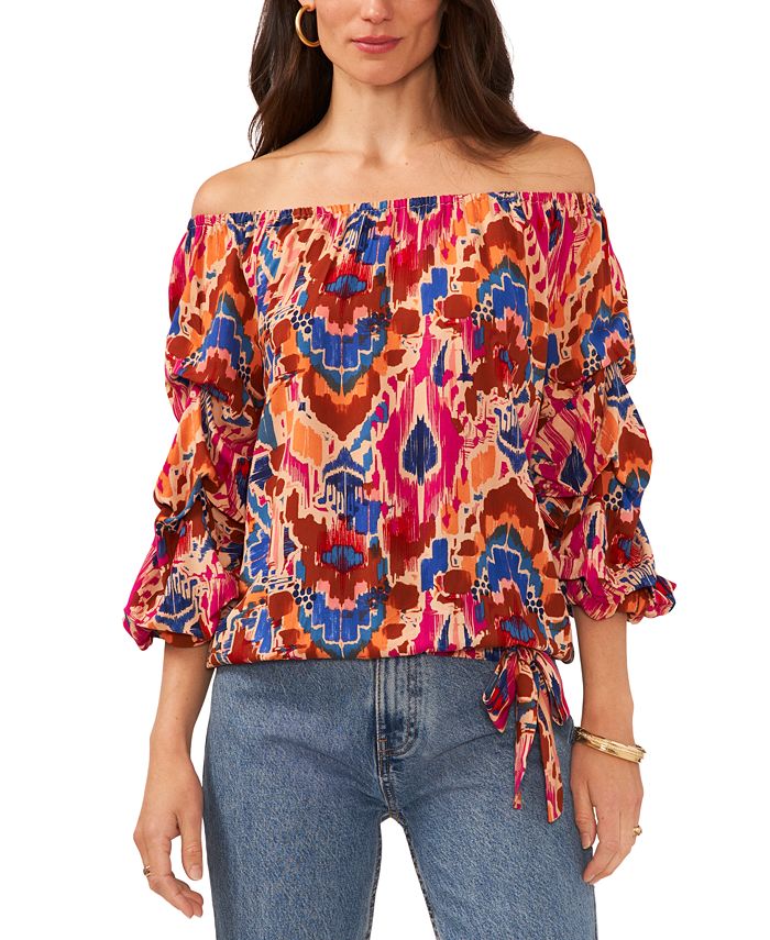 Vince Camuto Women s Printed Off The Shoulder Bubble Sleeve Blouse