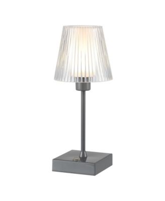 Oscar 12.5" Modern Industrial Rechargeable, Cordless Iron, Acrylic Integrated LED Table Lamp with Ribbed Shade