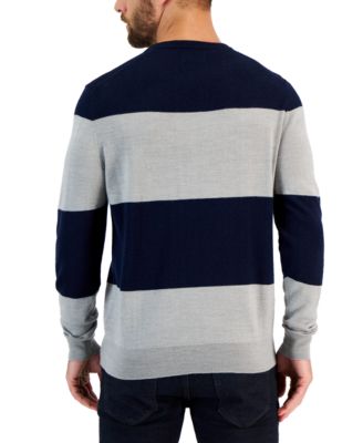 Club Room Men's Merino Wide Striped Long Sleeve Crewneck Sweater ...