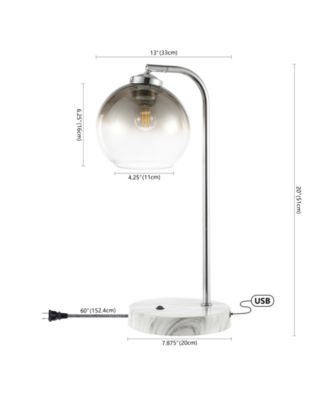 Ada 20" Industrial Contemporary Iron, Glass LED Task Lamp with USB Charging Port