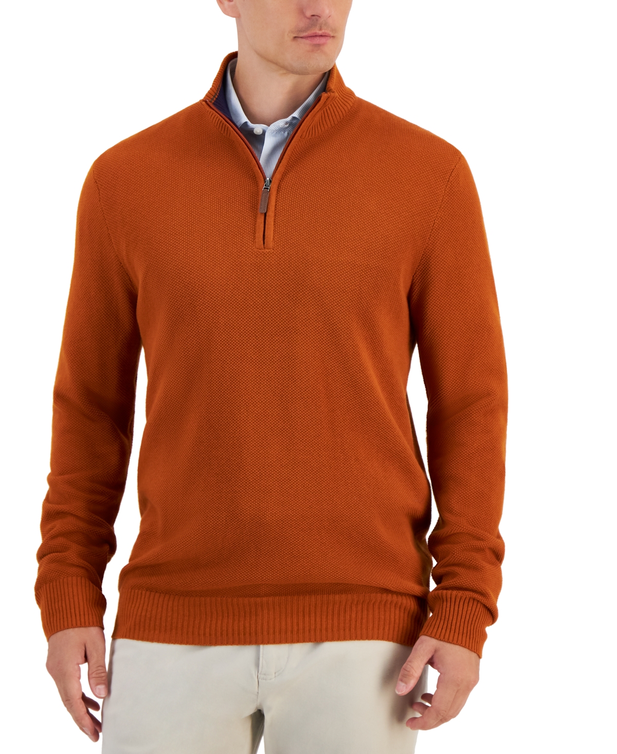 Club Room Men's Quarter-zip Textured Cotton Sweater, Created For Macy's In Deep Rust