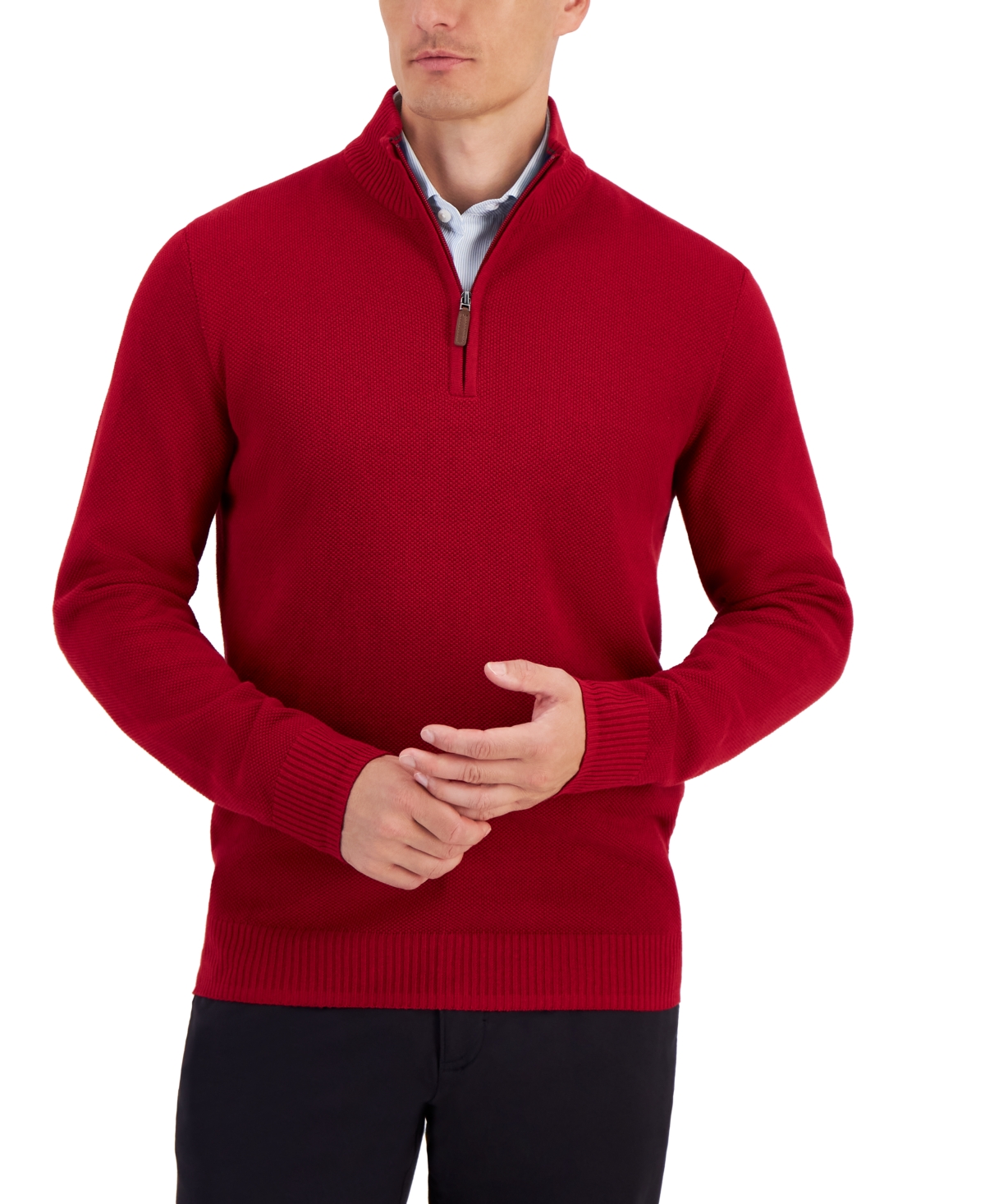 Club Room Men's Quarter-zip Textured Cotton Sweater, Created For Macy's In Fire Burst