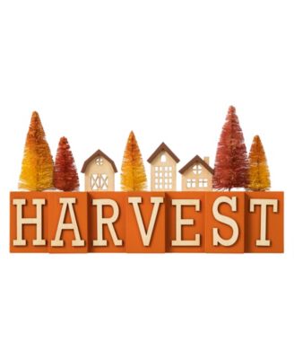 14" L Harvest Wooden House/Brush Trees Table Decor