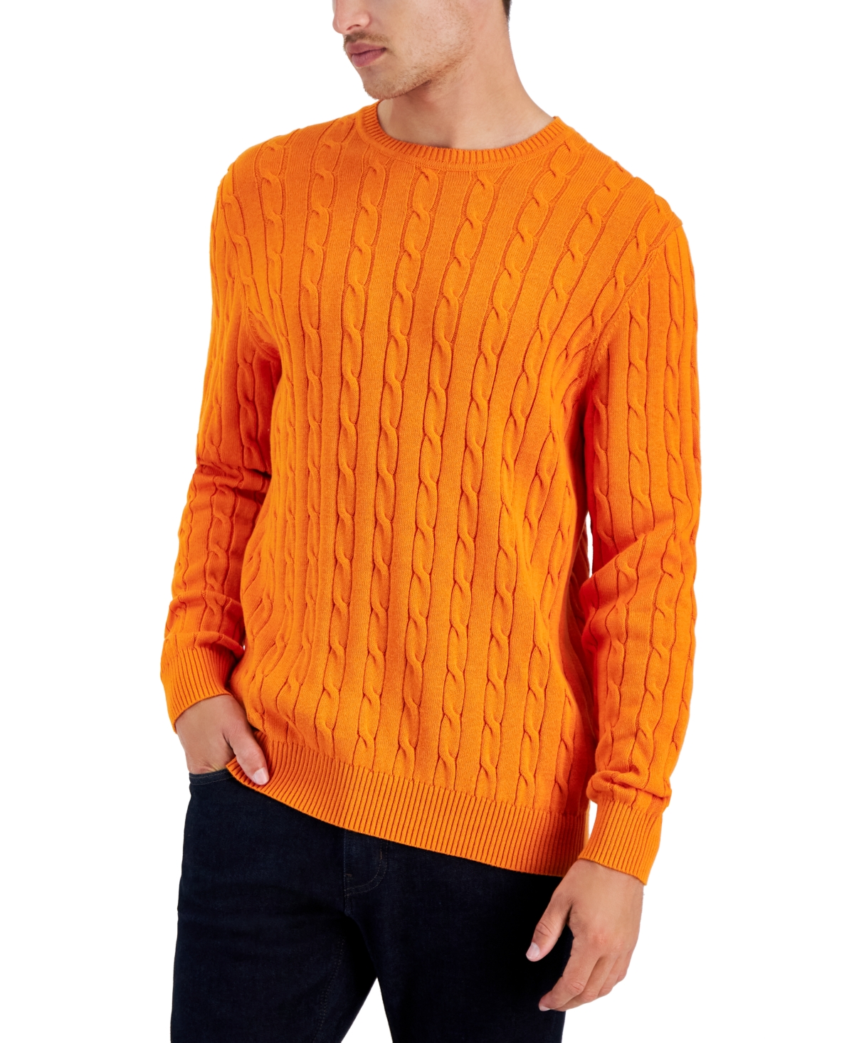 Men's Cable-Knit Cotton Sweater, Created for Macy's - Skylight