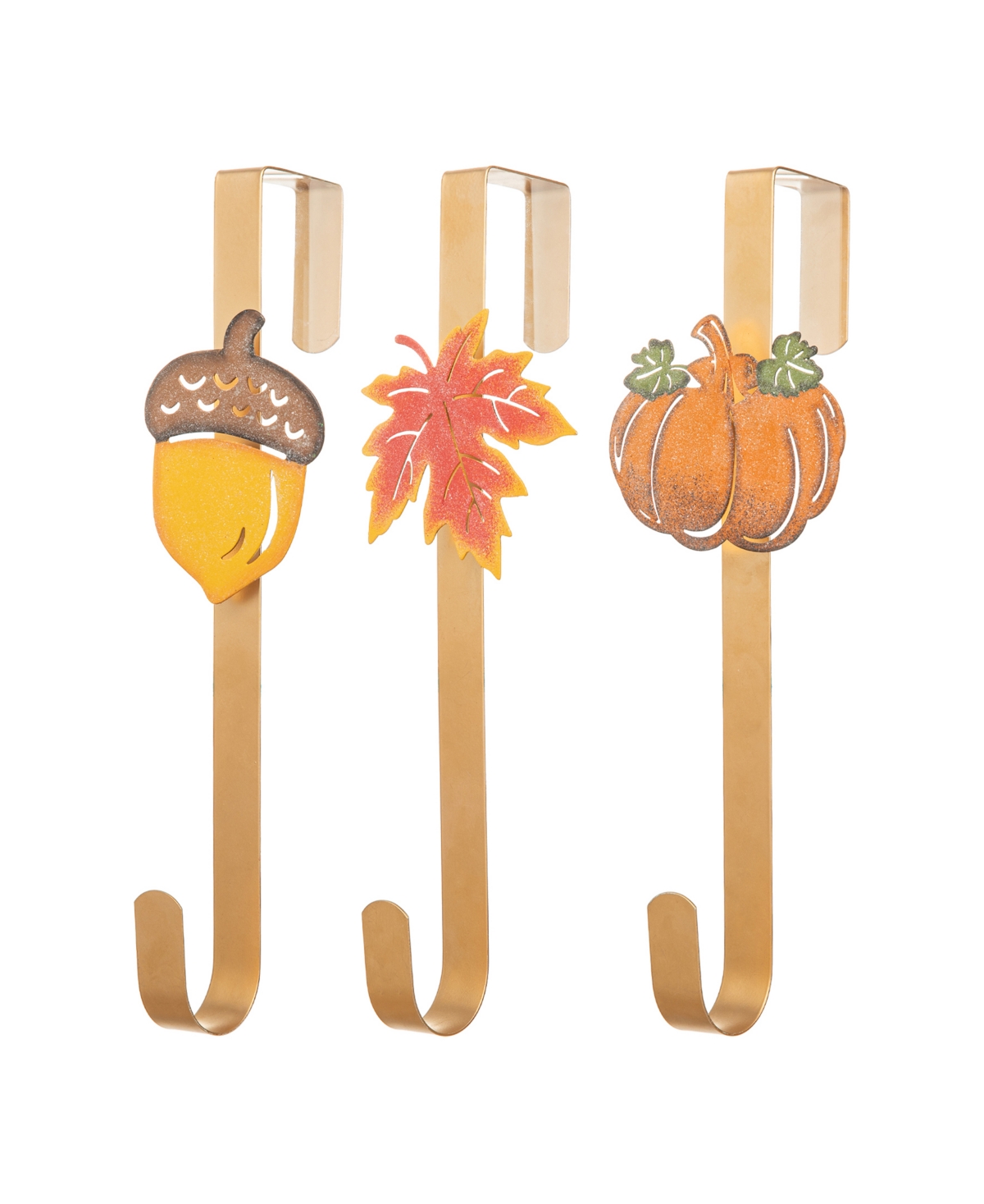 Glitzhome 14" H Fall Metal Glitter Acorn Leaf Pumpkin Wreath Hanger, Set Of 3 In Multi