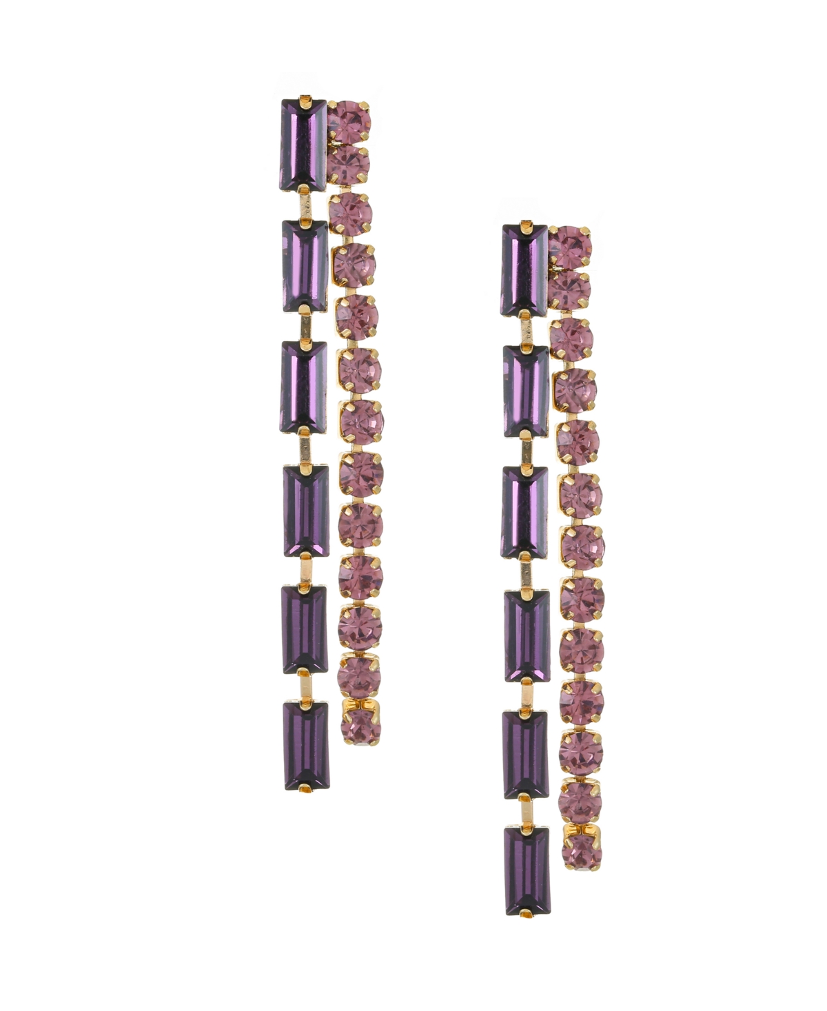 Ettika 18k Gold Plated Baquette Linear Earrings In Purple