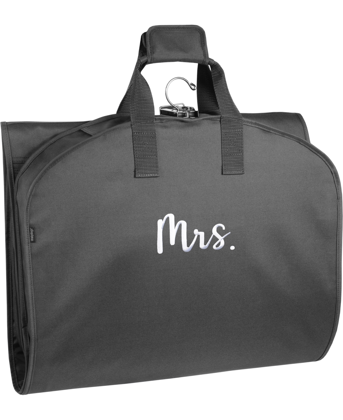 60" Premium Tri-Fold Travel Garment Bag with Pocket and Mrs. Embroidery - Black - M Gold