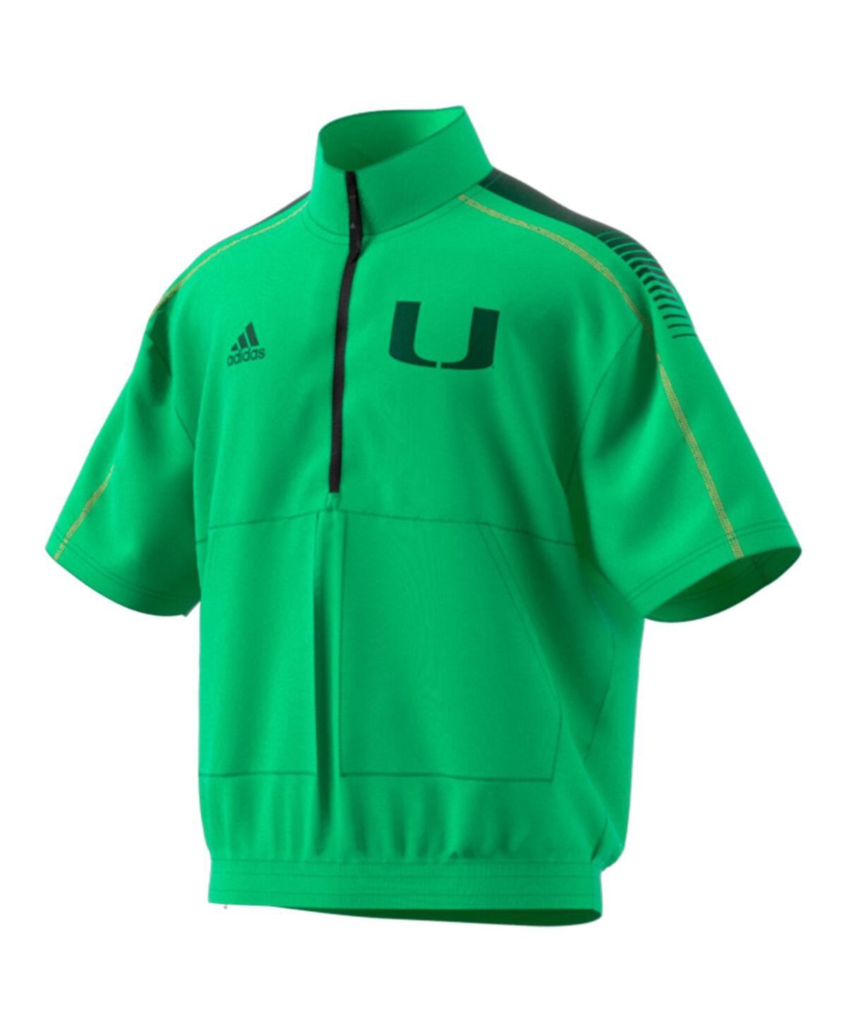 Shop Adidas Originals Men's Adidas Green Miami Hurricanes Miami Nights Strategy Half-zip Short Sleeve Jacket