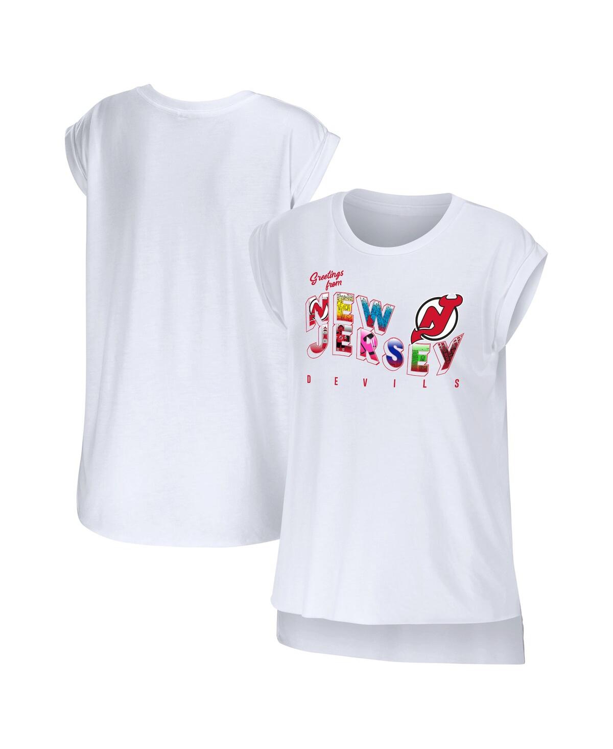 Wear By Erin Andrews Women's  White New Jersey Devils Greetings From Muscle T-shirt