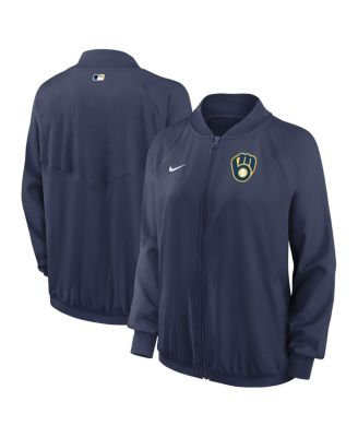 Women's Navy Milwaukee Brewers Authentic Collection Team Raglan Performance Full-Zip Jacket
