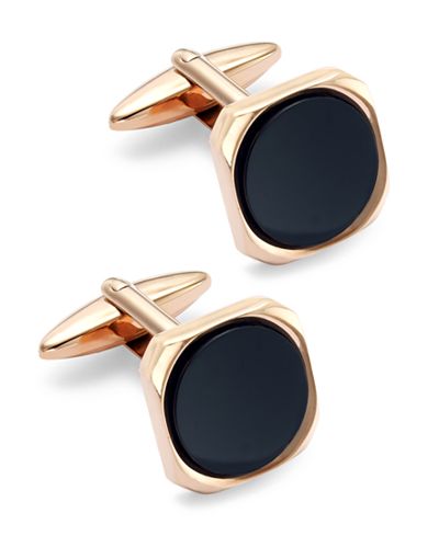 Sutton by Rhona Sutton Rose Gold-Tone Stainless Steel and Jet Stone Cuff Links