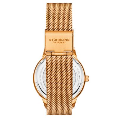 Women's Quartz Watch Crystal Studded Rose Gold Tone Stainless Steel Case Silver Dial Rose Hands and Markers Rose Mesh Bracelet