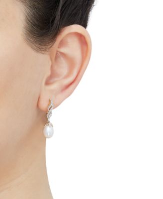 Cultured Freshwater Pearl (7 - 7 1/2mm) & Diamond (1/5 ct. t.w.) Twist Drop Earrings in 10k Gold