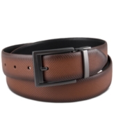 Alfani Men's Faux Leather Reversible Texture Embossed Dress Belt, Created for Macy's - Tan/black
