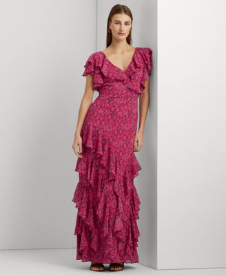 Lauren Ralph Lauren Women's Geo-Print Ruffle-Trim Georgette Gown