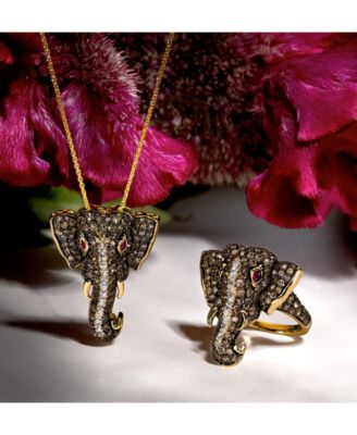 Diamond (2 ct. t.w.) & Passion Ruby Accent Elephant Ring in 14k Gold