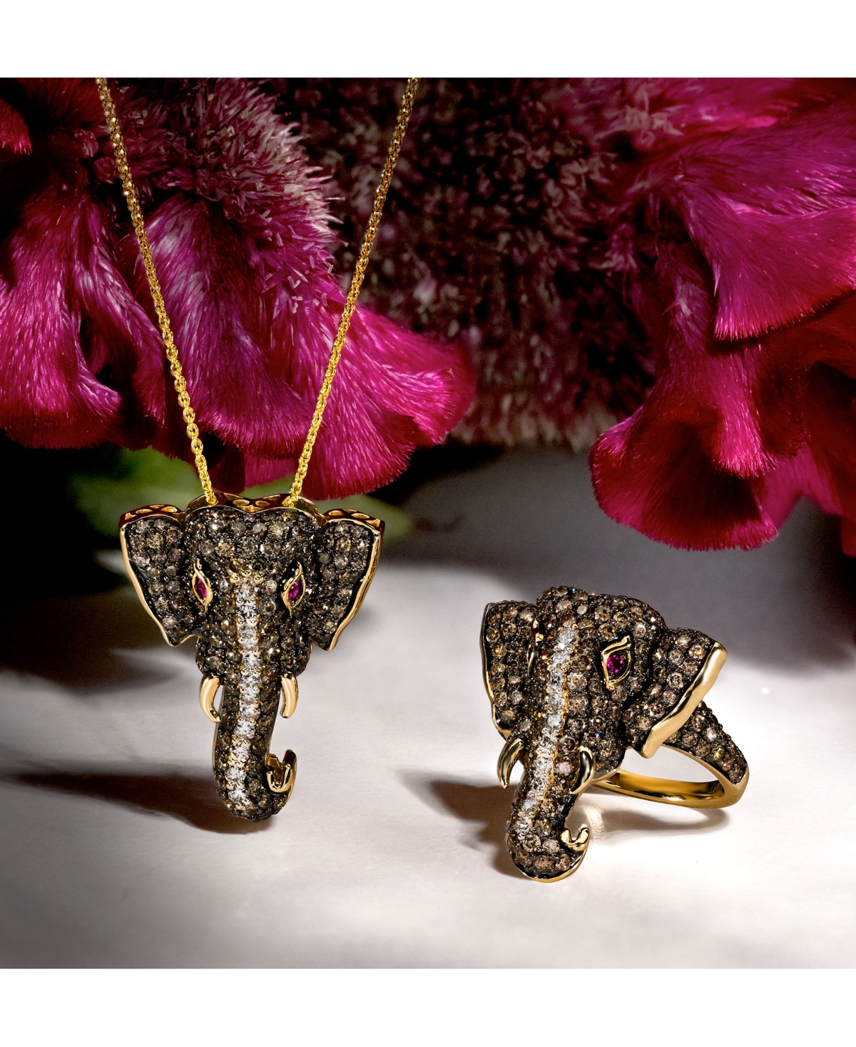 Le Vian Diamond (2 ct. t.w.) & Passion Ruby Accent Elephant Ring in 14k Gold - 14K Honey Gold Ring