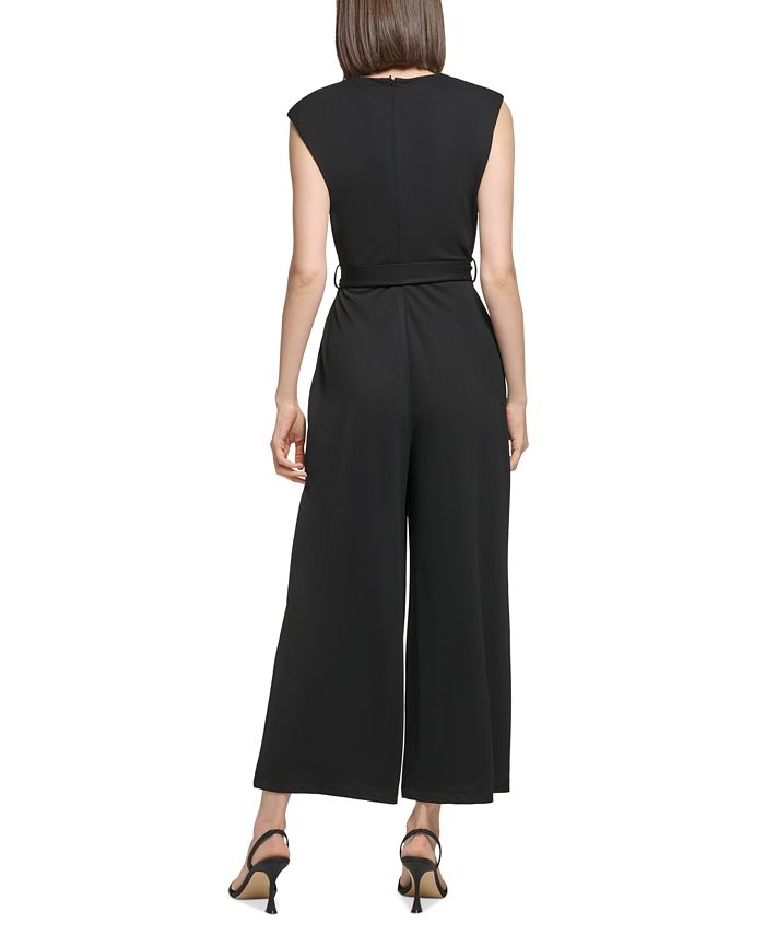 Calvin Klein Women's Ruched-Ring V-Neck Belted Jumpsuit - Macy's