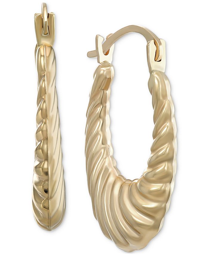 Macy's Ribbed Graduated Small Oval Hoop Earrings in 10k Gold, 3/4" Macy's
