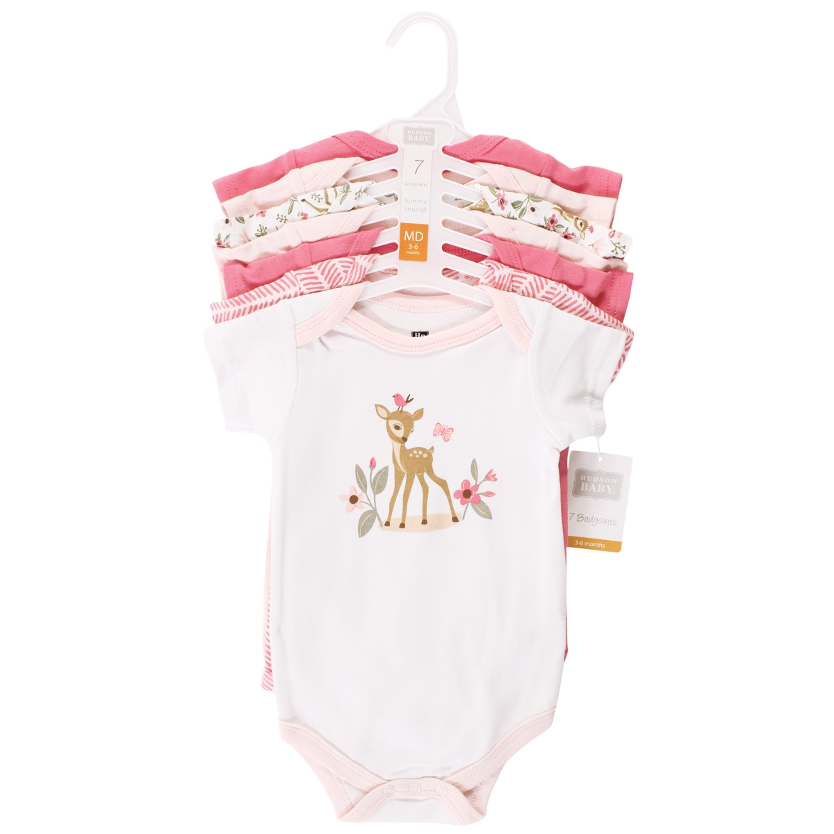 Hudson Baby Baby Girls Cotton Bodysuits, 7-Pack - Floral deer