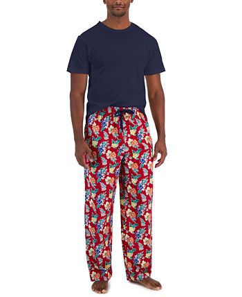 Club Room Men s Solid Top Tropical Pants 2 Pc. Pajama Set