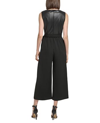 Calvin Klein Women s Faux Leather Top Belted Jumpsuit Macy s