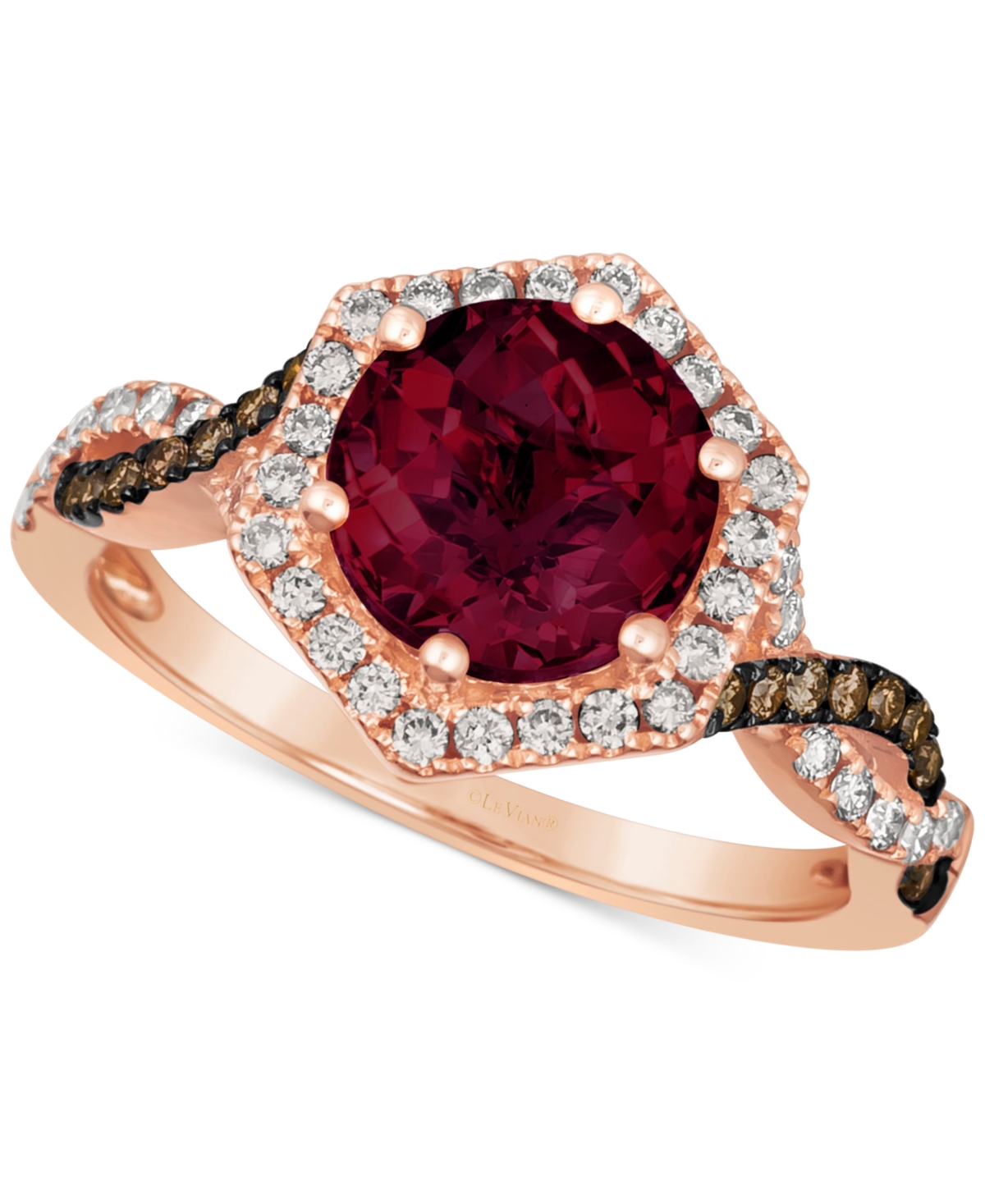 Le Vian Raspberry Rhodolite (2-1/2 Ct. T.w.) & Diamond (3/8 Ct. T.w.) Halo Twist Ring In 14k Rose Gold
