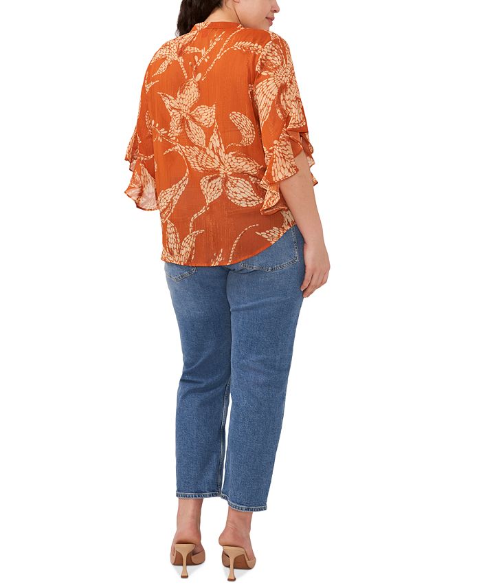 Vince Camuto Plus Size Printed Flutter-Sleeve Pintuck Blouse - Macy's