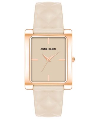 Anne Klein Women s Three Hand Quartz Rectangular Rose Gold Tone Alloy and Ivory Genuine Leather Strap Watch 32mm Macy s